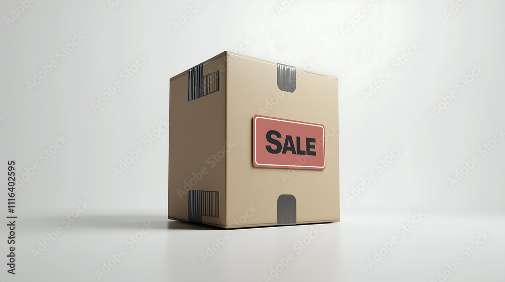 Fototapeta premium Cardboard Box with Sale Label for Ecommerce and Retail