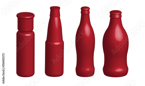Set of 3D red bottle