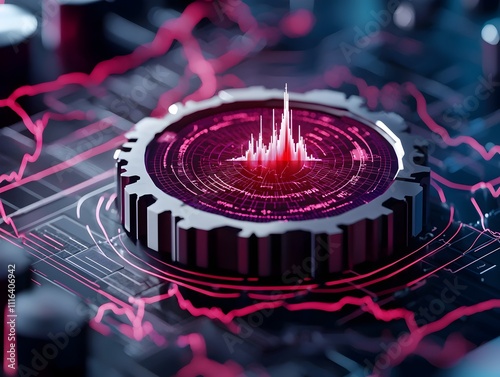 Intricate digital seismograph graphically interpreting and visualizing the complex movements and dynamics of tectonic plates showcasing vibrant color gradients pulsating energy signatures photo