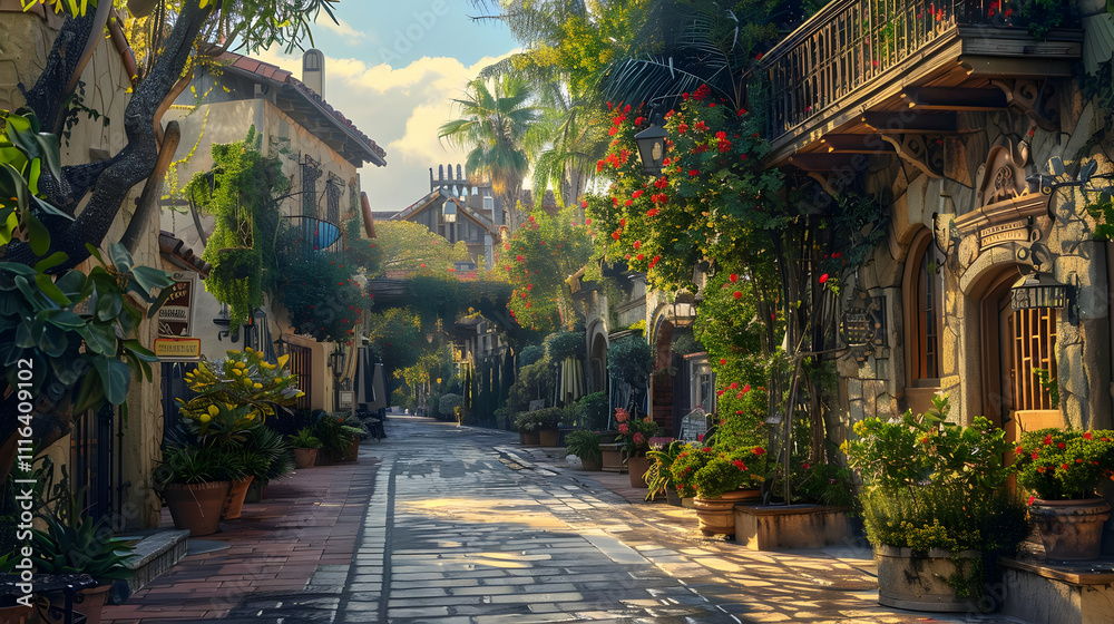 Obraz premium Sunlit Stone Street Illustration