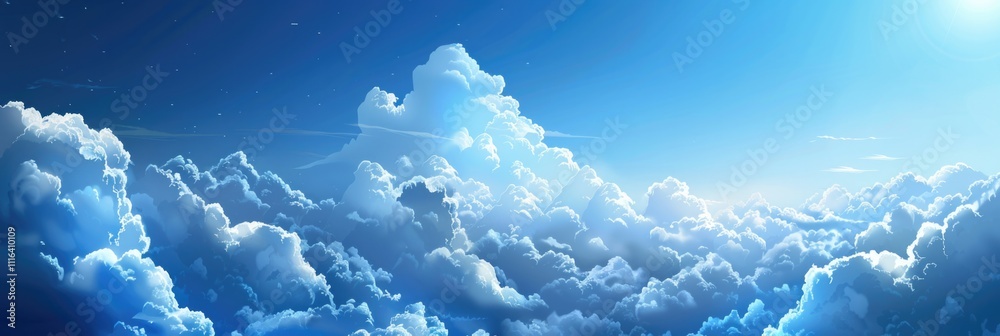 Naklejka premium Cloud Blue Sky. Landscape Panorama of Blue Sky with White Clouds, Abstract and Soft Space Scene
