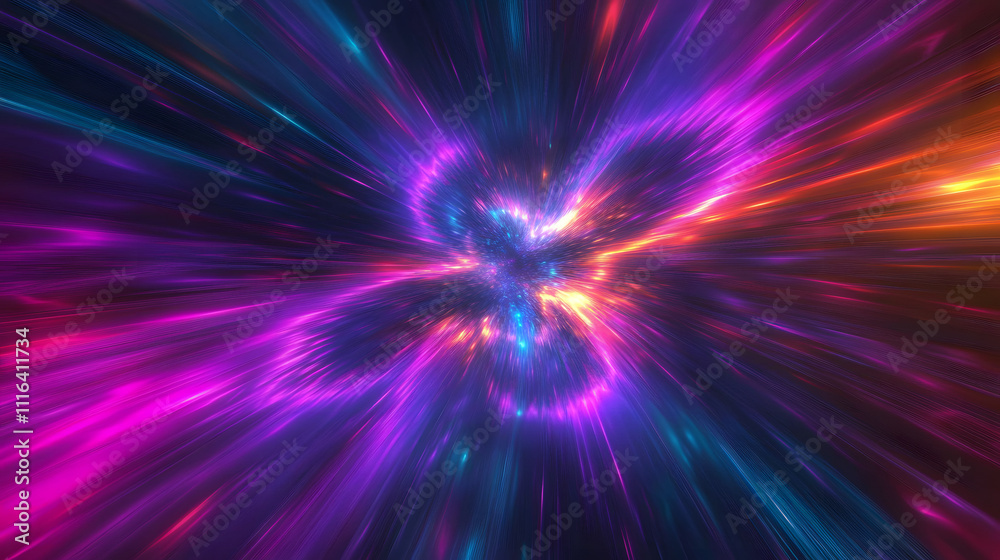 Fototapeta premium Abstract flight in retro neon hyper warp space in the tunnel 3d illustration