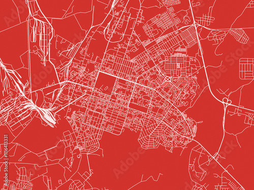 Christmas Map of Berezniki, Russia in Snowy White on Festive Red Background. photo