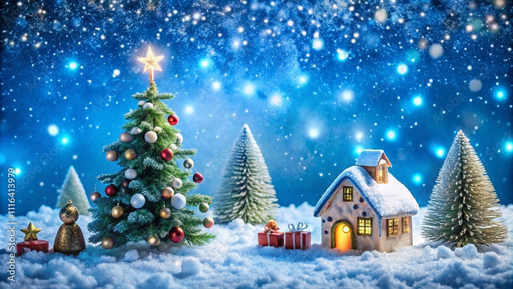Obraz premium Christmas blue background with snow. 