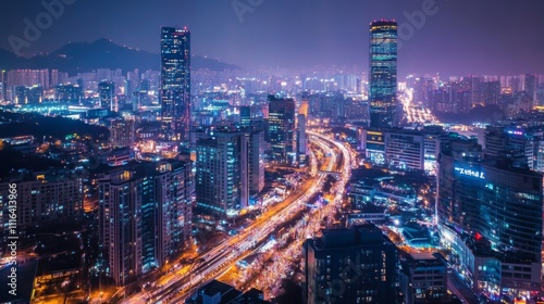 Wallpaper Mural Stunning Aerial View of City Skyline at Night with Bright Lights Torontodigital.ca