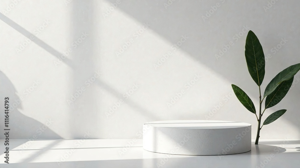 Fototapeta premium White Stone Podium Cosmetic Display Mockup - Minimalist Presentation