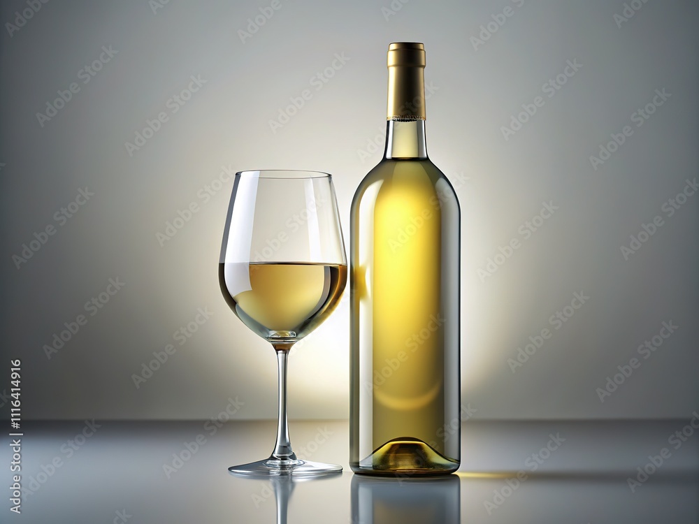 White Wine Glass & Bottle - Rule of Thirds 3D Rendering White Wine Glass & Bottle - Rule of Thirds 3D Rendering