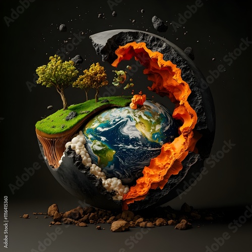 Sleek and Minimalist Seismographic Cross Section Depicting the Intricate Composition Density Variations and Substructure of the Earth s Interior with Technical Precision photo