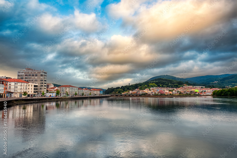 Fototapeta premium Noya is a municipality and a Spanish town that belongs to the province of La Coruña, in the autonomous community of Galicia. It is located at the innermost point of the Muros and Noya estuary, Spain.