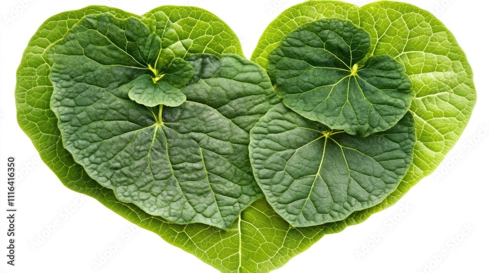 Heart Shape Created by Green Leaf Arrangements on White Background Heart Shape Created by Green Leaf Arrangements on White Background