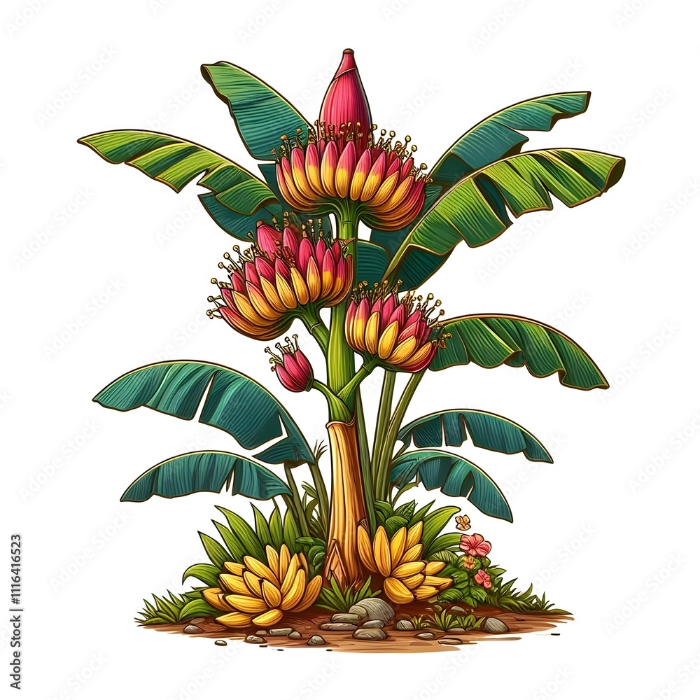 Obraz premium Vector illustration and artwork of a beautiful banana tree jpg & png