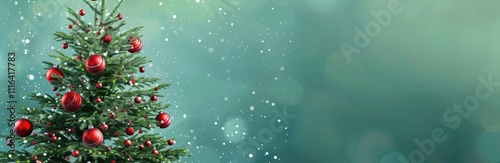 Long banner chrsitmas tree on shiny green background with empty space for text photo