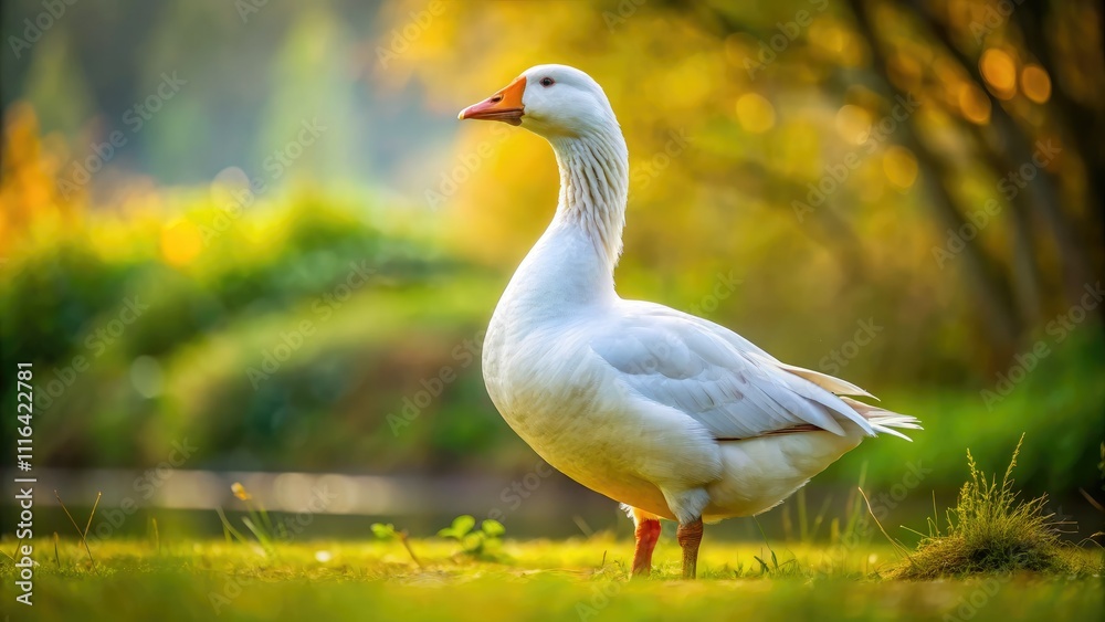 Fototapeta premium Isolated PNG of a White Domestic Goose featuring a transparent background, ideal for stock photography emphasizing nature, wildlife, and farm animal design projects.