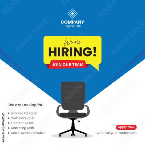 We are hiring announcement vector creative design and social media post template. Hiring recruitment open vacancy design. Hiring creative poster. Hiring Job flyer design. Employees requirement.