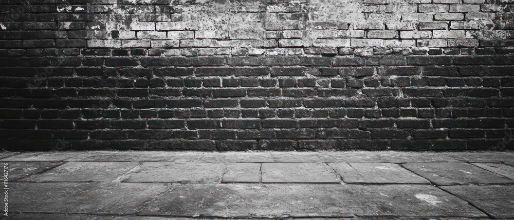 Fototapeta premium Black brick wall panoramic background