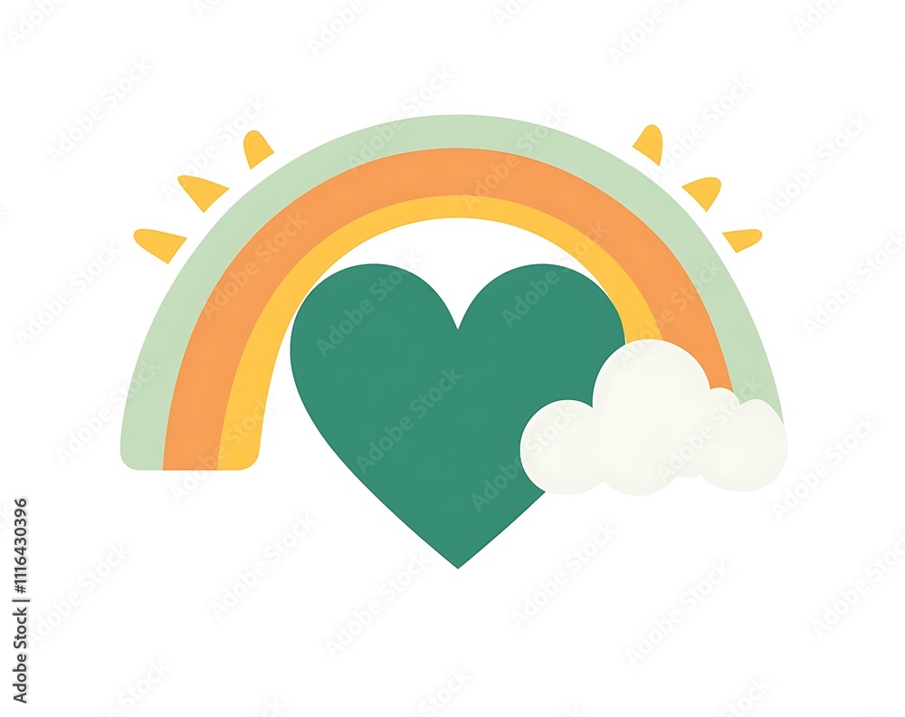 Logo, a vector graphic of a green rainbow with yellow and white clouds, st patricks day concept Logo, a vector graphic of a green rainbow with yellow and white clouds, st patricks day concept