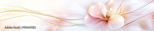 A soft flowing abstract of pink and gold lines and shapes on white background. 