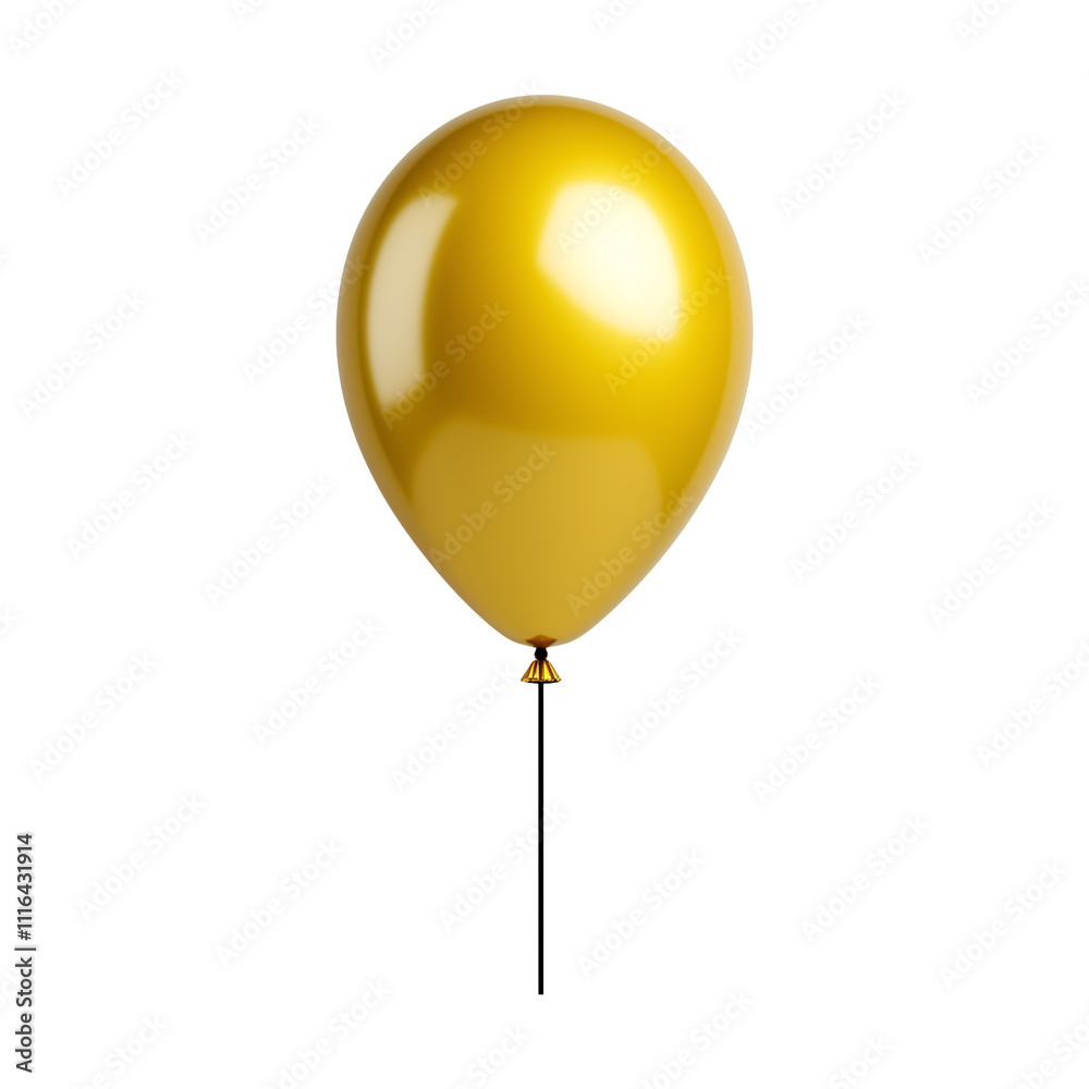 A shiny gold balloon floating isolated on a transparent background A shiny gold balloon floating isolated on a transparent background