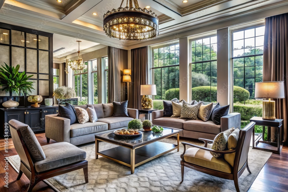 Obraz premium Opulent modern interiors showcasing upscale fashion photography, featuring elegant furnishings, chic decor, and sleek design elements to inspire your homeâ€™s sophisticated style.