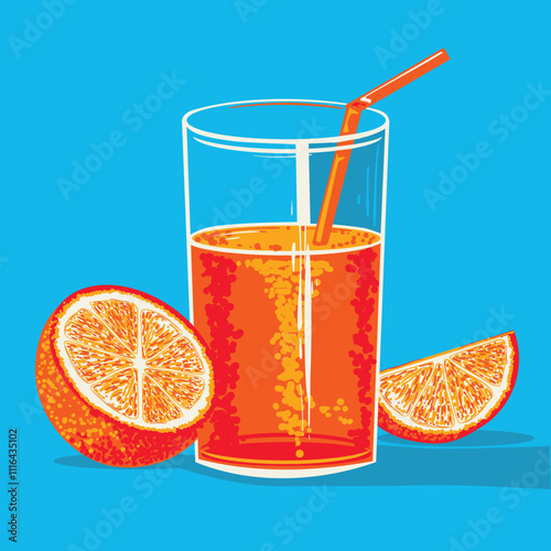 Slices of orange fruits and drinking glass with orange juice