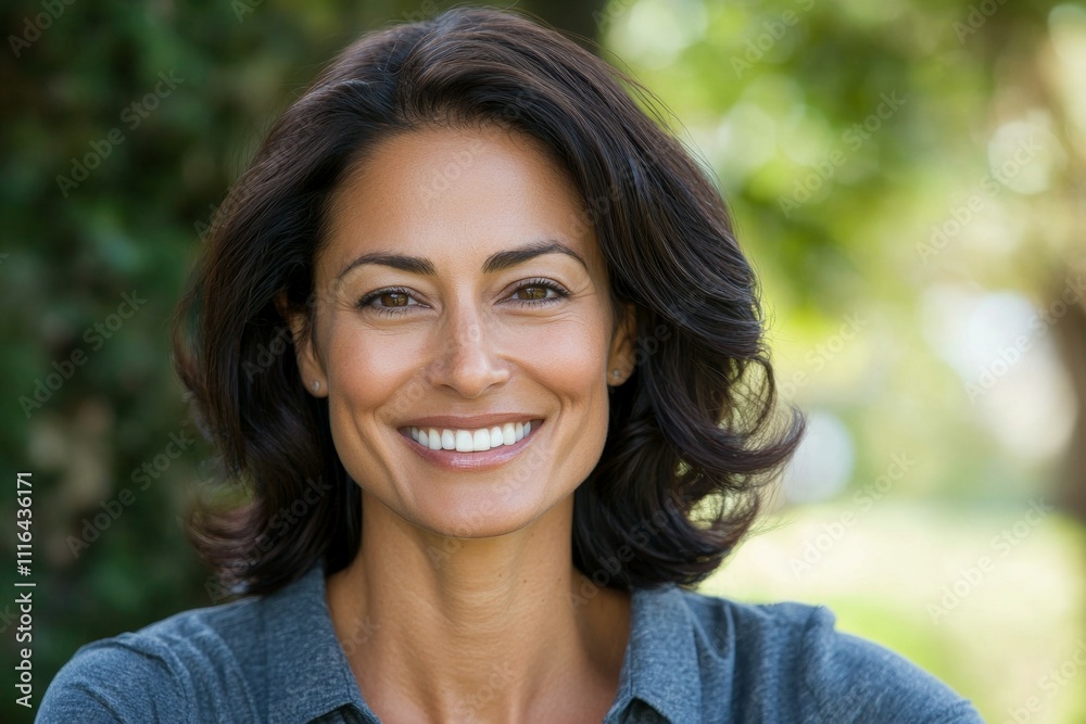 Smiling hispanic female adult in nature setting Smiling hispanic female adult in nature setting