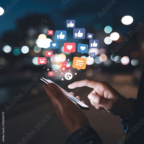 hand holding smartphone with social network