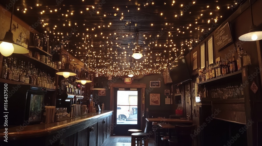 Charming Rustic Bar Decorated With Fairy Lights Charming Rustic Bar Decorated With Fairy Lights