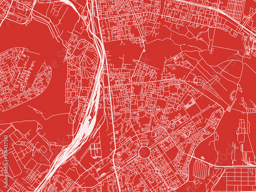 Christmas Map of Lyublino, Russia in Snowy White on Festive Red Background. photo