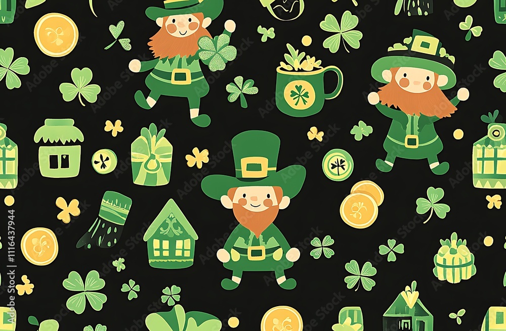 Fototapeta premium St. Patrick's Day elements, such as leprechauns lying