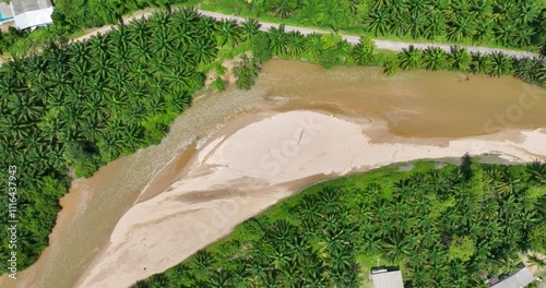 Aerial drone video on Plai Wha river at Phang Nga, Surat Thani, Thailand, river and forest, nature. photo