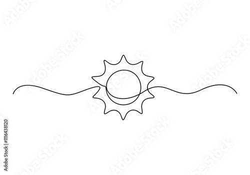Continuous line sun summer art one sunshine outline icon single light. Travel sun doodle hand abstract line sketch weather logo silhouette element sunrise linear season sea nature. Vector illustration