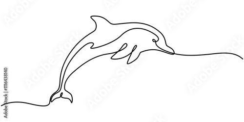 Dolphin icon, dolphin continuous one line drawing, Vector illustration of Dolphin isolated on white background. Dot to dot line connect the dot drawing For children to learn to draw lines along. 