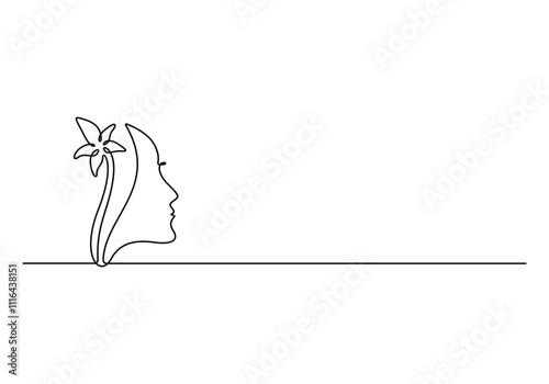 Beautiful girl with leaves logo one line art female beauty vector illustration