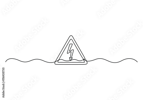 Danger sign caution, Stop alert attention. one line vector illustration. Warning alarm points sign danger. Potential hazard ahead! Enhance safety with our striking one line art vector illustration