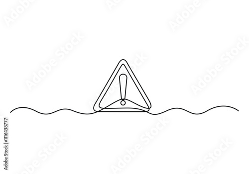 Danger sign caution, Stop alert attention. one line vector illustration. Warning alarm points sign danger. Potential hazard ahead! Enhance safety with our striking one line art vector illustration