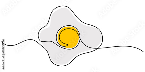 Easter Egg continuous one line drawing vector illustration. Pro vector, Vector illustration of Fried egg with runny yolk on white background black and white drawing For children to learn to color. 