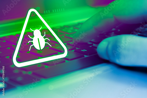 Malware attack virus alert , malicious software infection , cyber security awareness training to protect business information from threat attacks