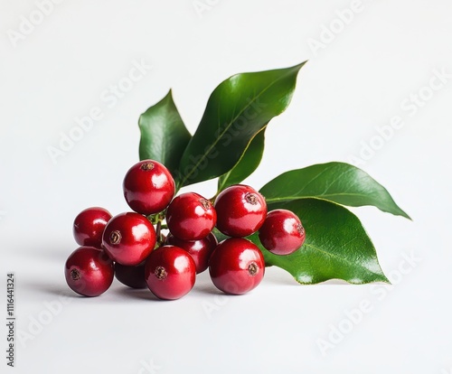 Carolina Holly Berry on an isolated white background, glossy red clusters, balanced lighting. photo