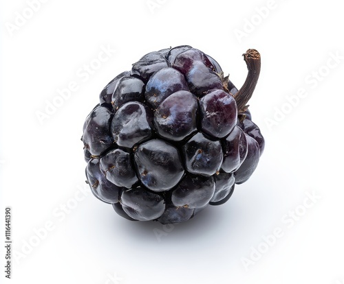 Black Mulberry on an isolated white background, glossy dark purple tones, soft studio light. photo