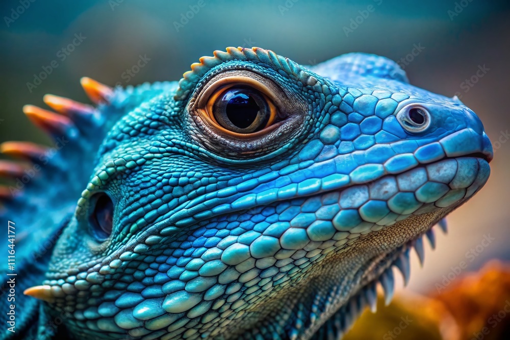 Fototapeta premium A breathtaking close-up of a majestic blue water dragon's face, showcasing intricate details and expressive features in a stunning, natural environment. A captivating sight!