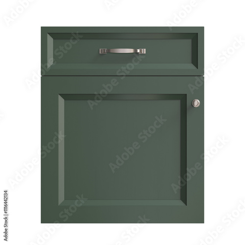 3d render of a dark green kitchen facade , doors for kitchen cabinets, front view, classic kitchen facade
