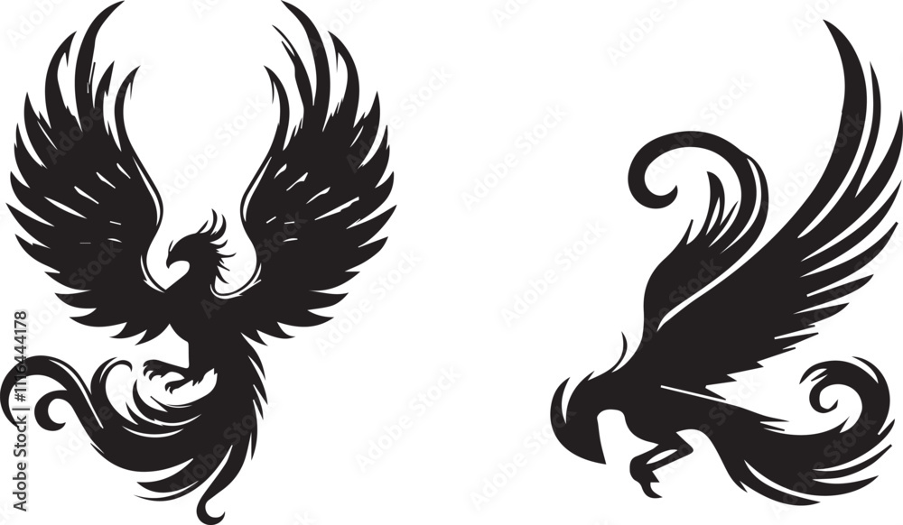 Fototapeta premium Phoenix silhouette vector EPS SET