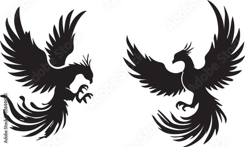 Phoenix silhouette vector EPS SET