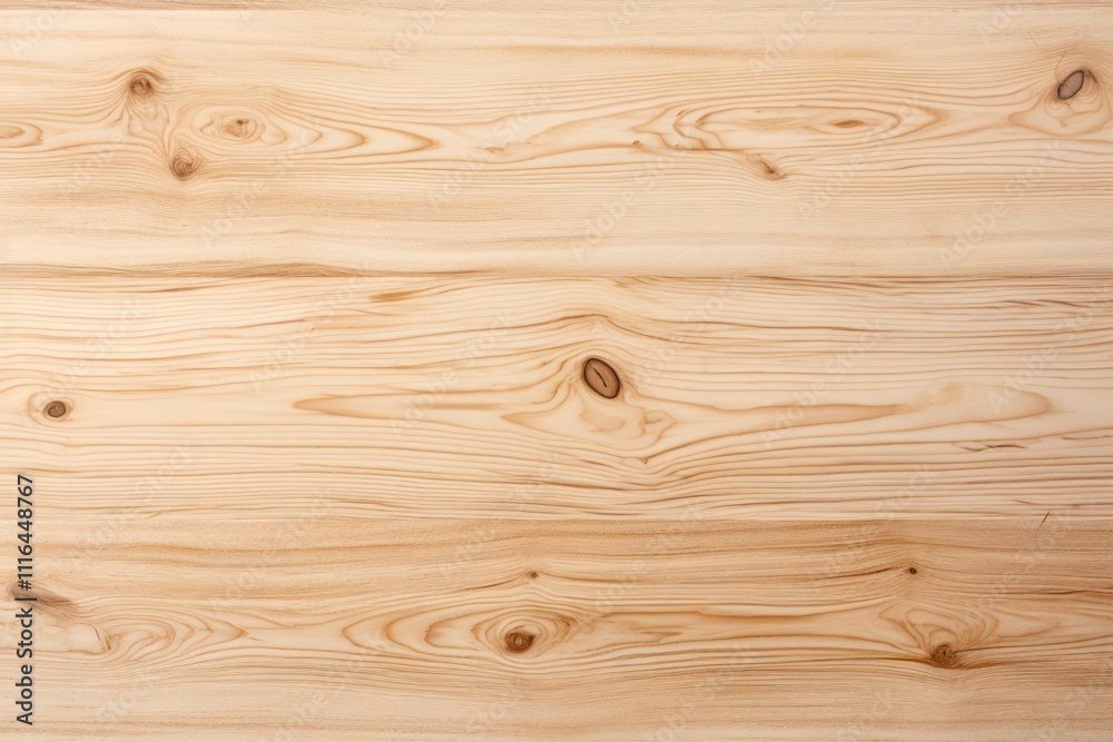 Fototapeta premium Top-down perspective of light wooden tabletop, displaying soft wood color and distinct grain lines, creating a natural and rustic look