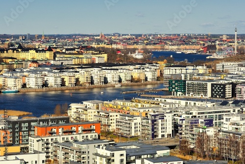 Sweden, Stockholm . Aerial view of Stockholm (Hammarby) urban skyline photo