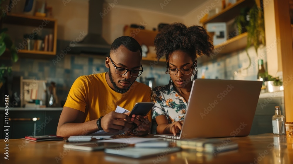 Couple Working Together On Finances At Home Couple Working Together On Finances At Home