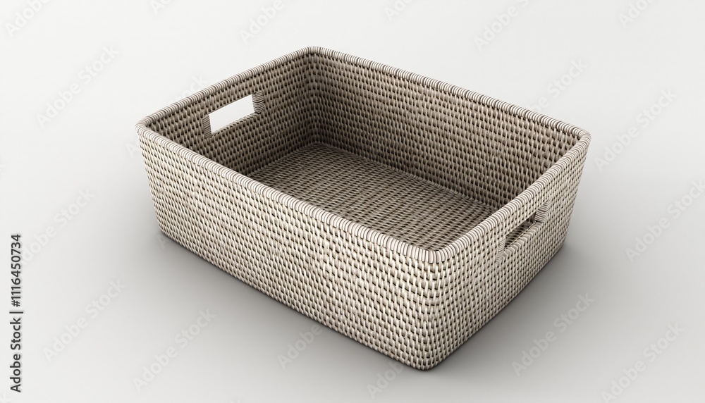Obraz premium Wicker basket isolated. Big empty cane basket over white background.