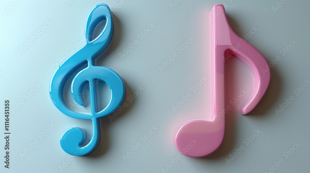 Fototapeta premium 3D music icon of blue and pink on a white background at a 45 degree angle, on a white background at