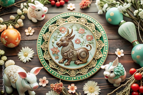 Traditional Zodiac-Themed Lunar New Year Template Design photo