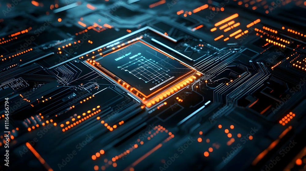 Obraz premium 3D Circuit Board Illustration: Technological Abstract Background